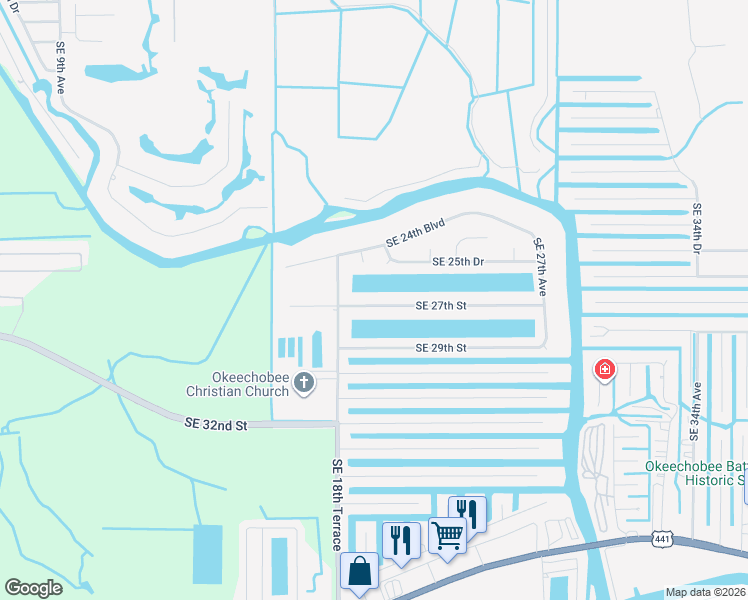 map of restaurants, bars, coffee shops, grocery stores, and more near 2000 Southeast 27th Street in Okeechobee