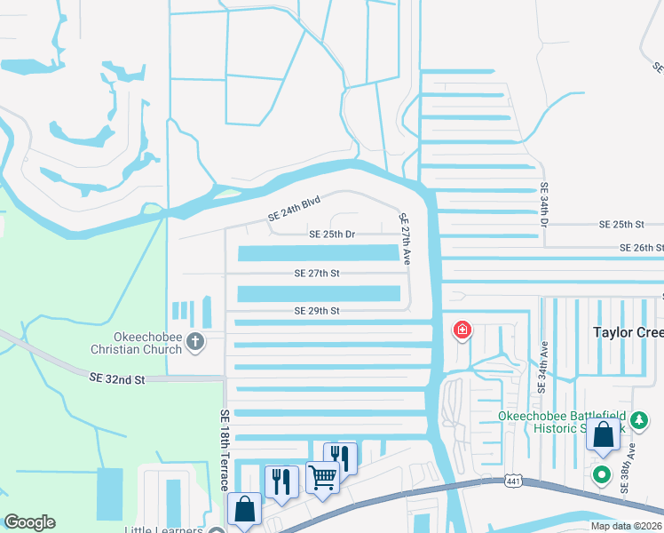 map of restaurants, bars, coffee shops, grocery stores, and more near 2448 Southeast 27th Street in Okeechobee