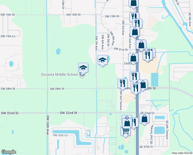 map of restaurants, bars, coffee shops, grocery stores, and more near 2468 Southwest 7th Avenue in Okeechobee