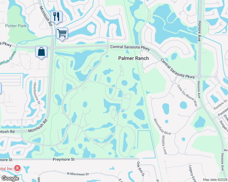 map of restaurants, bars, coffee shops, grocery stores, and more near 8909 Whitemarsh Avenue in Sarasota