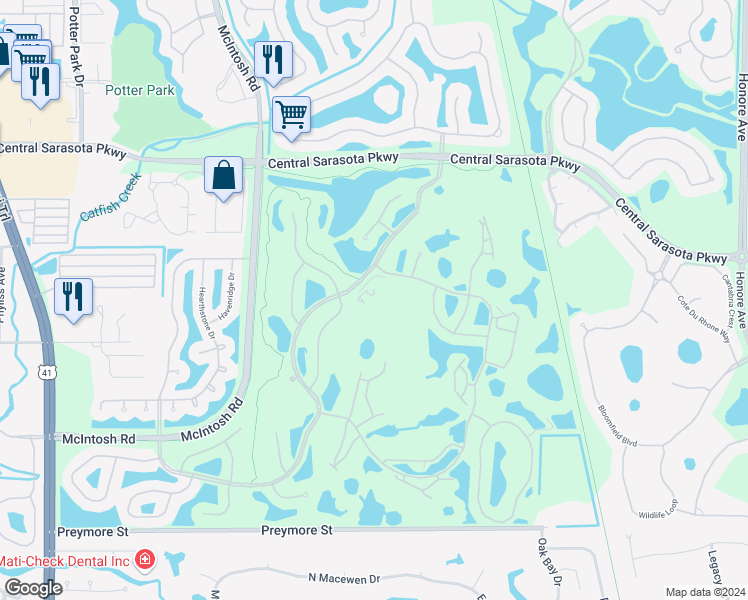 map of restaurants, bars, coffee shops, grocery stores, and more near 8801 Stoneybrook Boulevard in Sarasota