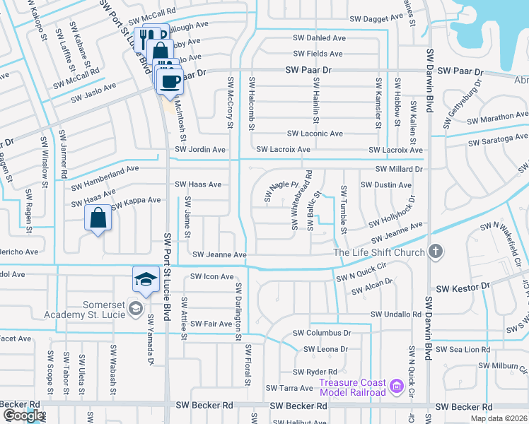 map of restaurants, bars, coffee shops, grocery stores, and more near 574 Southwest Nadell Avenue in Port St. Lucie