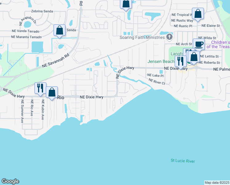 map of restaurants, bars, coffee shops, grocery stores, and more near 1560 Northeast 12th Terrace in Jensen Beach