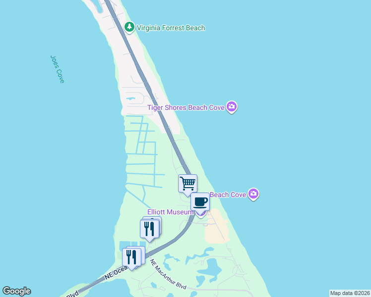 map of restaurants, bars, coffee shops, grocery stores, and more near 1265 Northeast Doubloon Drive in Stuart