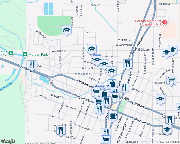 map of restaurants, bars, coffee shops, grocery stores, and more near 413 West Effie Street in Arcadia