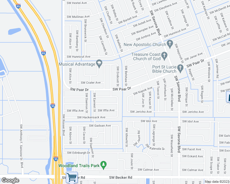 map of restaurants, bars, coffee shops, grocery stores, and more near 1438 Southwest Paar Drive in Port St. Lucie