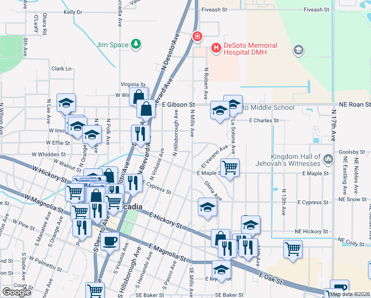 map of restaurants, bars, coffee shops, grocery stores, and more near 320 East Whidden in Arcadia