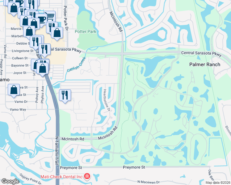 map of restaurants, bars, coffee shops, grocery stores, and more near 8839 Havenridge Drive in Sarasota