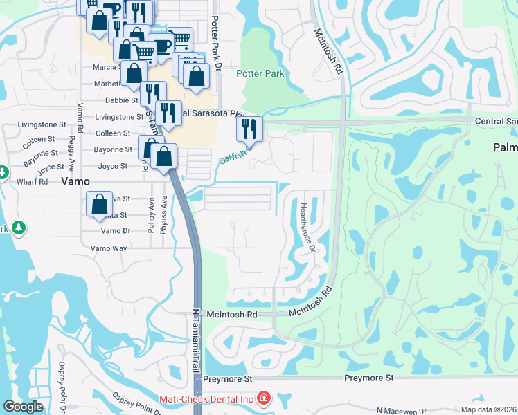map of restaurants, bars, coffee shops, grocery stores, and more near 2257 Ca D Oro Drive in Sarasota