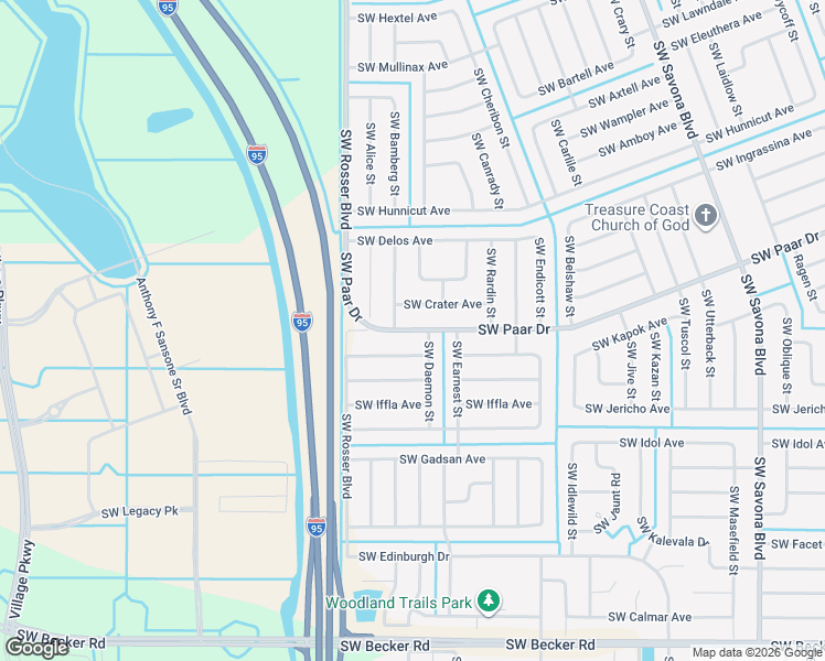 map of restaurants, bars, coffee shops, grocery stores, and more near 1578 Southwest Paar Drive in Port St. Lucie