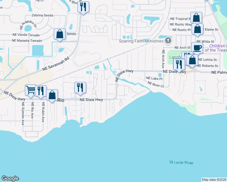 map of restaurants, bars, coffee shops, grocery stores, and more near 1660 Northeast Dixie Highway in Jensen Beach