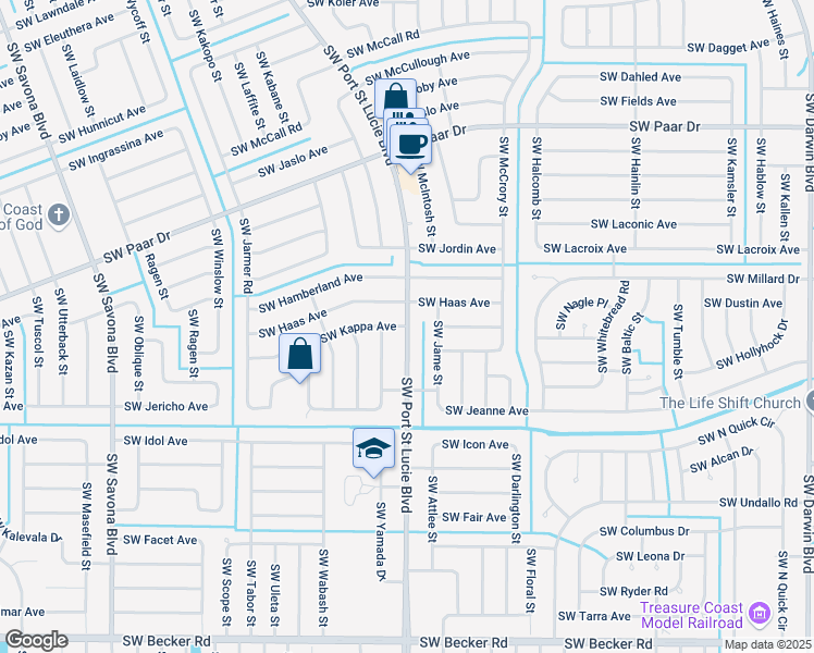map of restaurants, bars, coffee shops, grocery stores, and more near SW Port St Lucie Blvd & SW Kappa Ave in Port St. Lucie