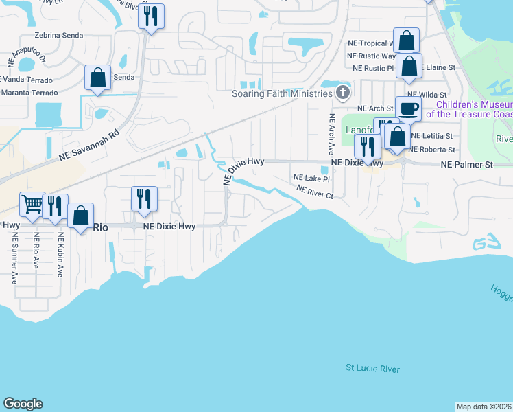 map of restaurants, bars, coffee shops, grocery stores, and more near 1600 Northeast Dixie Highway in Jensen Beach