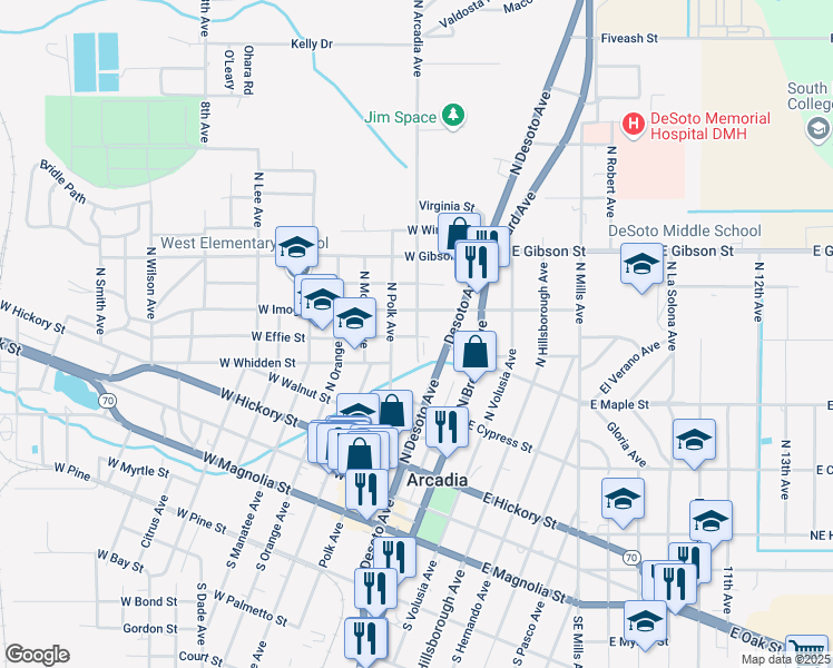 map of restaurants, bars, coffee shops, grocery stores, and more near 107 West Effie Street in Arcadia