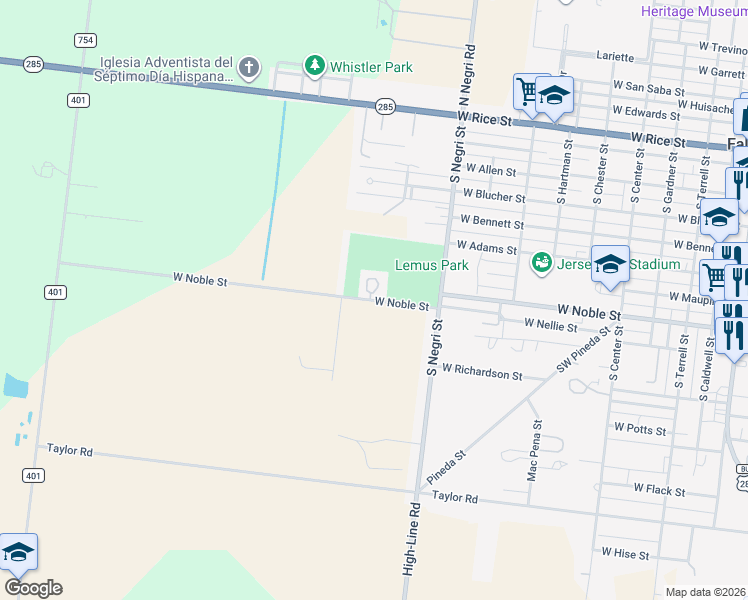 map of restaurants, bars, coffee shops, grocery stores, and more near 928 West Noble Street in Falfurrias