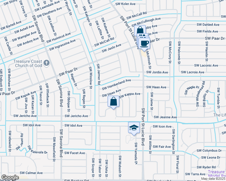 map of restaurants, bars, coffee shops, grocery stores, and more near 922 Southwest Haas Avenue in Port St. Lucie