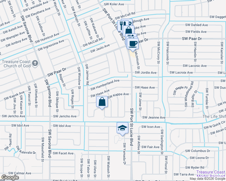 map of restaurants, bars, coffee shops, grocery stores, and more near 881 Southwest Kappa Avenue in Port St. Lucie