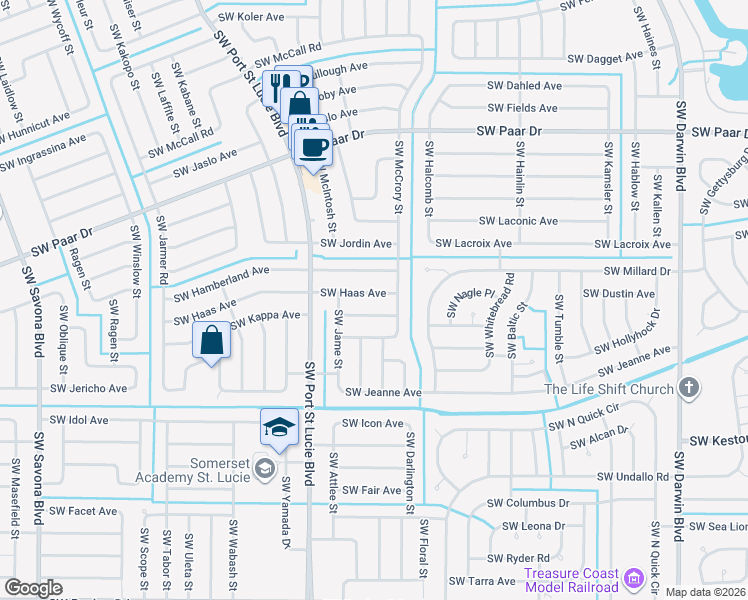 map of restaurants, bars, coffee shops, grocery stores, and more near 602 Southwest McHole Avenue in Port St. Lucie