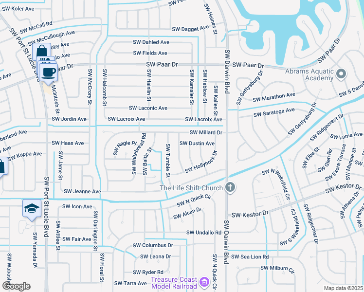 map of restaurants, bars, coffee shops, grocery stores, and more near 4125 Southwest Baird Street in Port St. Lucie
