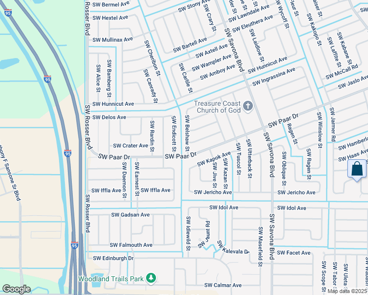 map of restaurants, bars, coffee shops, grocery stores, and more near 4180 Southwest Belshaw Street in Port St. Lucie