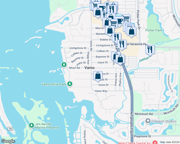 map of restaurants, bars, coffee shops, grocery stores, and more near in Vamo