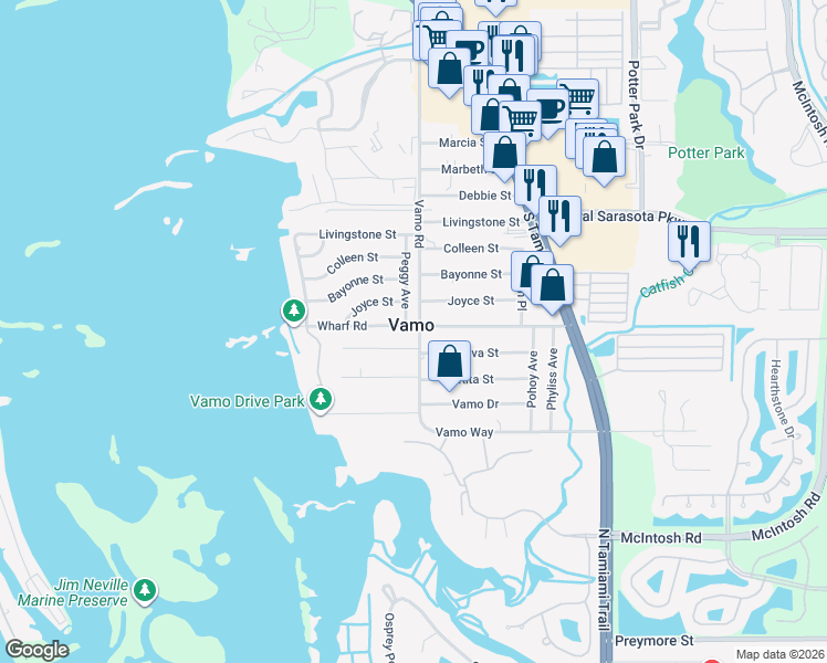 map of restaurants, bars, coffee shops, grocery stores, and more near in Vamo
