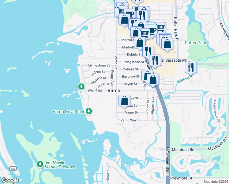 map of restaurants, bars, coffee shops, grocery stores, and more near in Vamo