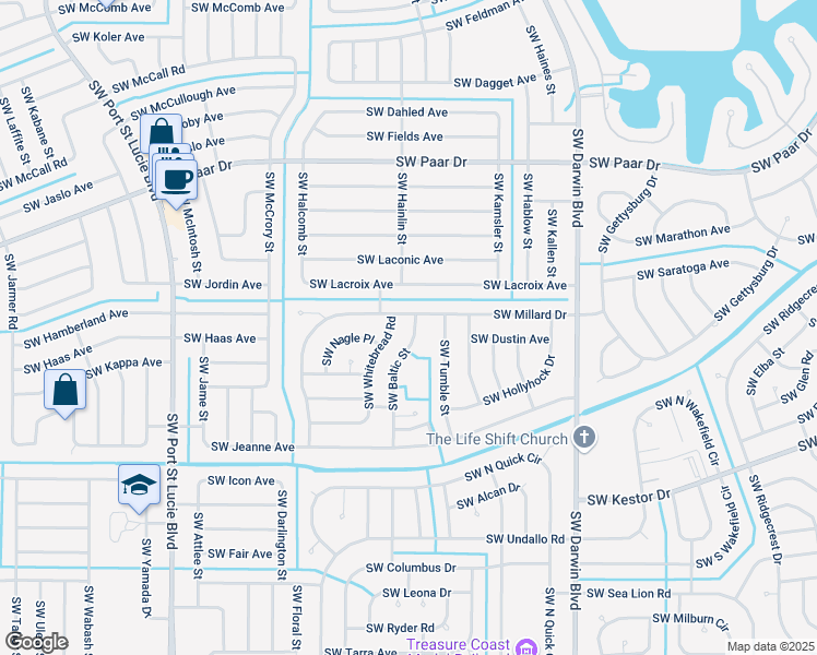 map of restaurants, bars, coffee shops, grocery stores, and more near 4112 Southwest Baltic Street in Port St. Lucie