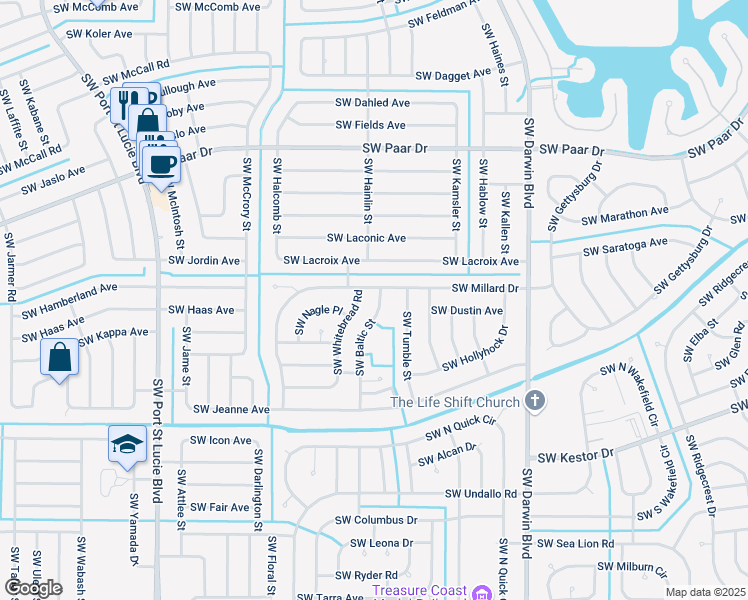 map of restaurants, bars, coffee shops, grocery stores, and more near 4112 SW Baltic St in Port St Lucie
