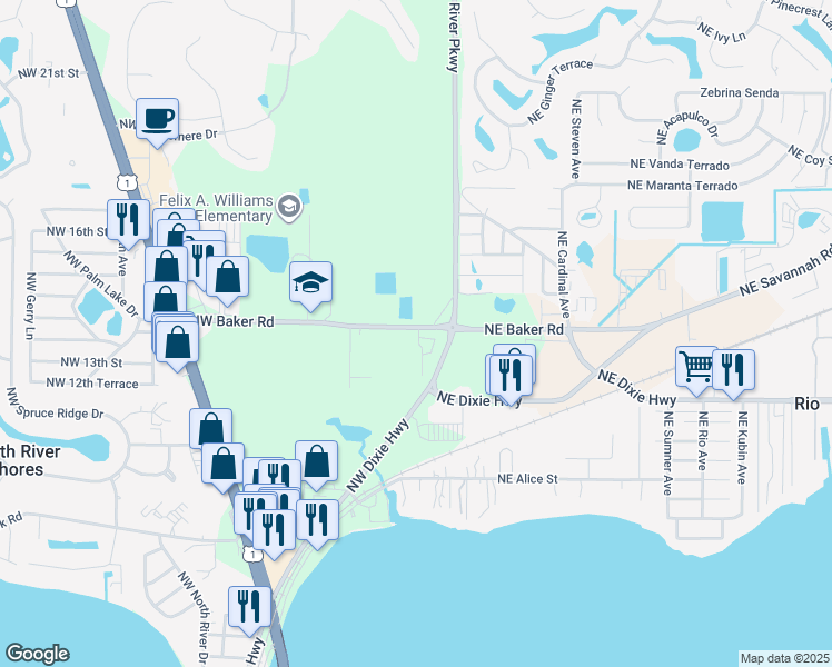 map of restaurants, bars, coffee shops, grocery stores, and more near 1398 Cavendish Court in Stuart