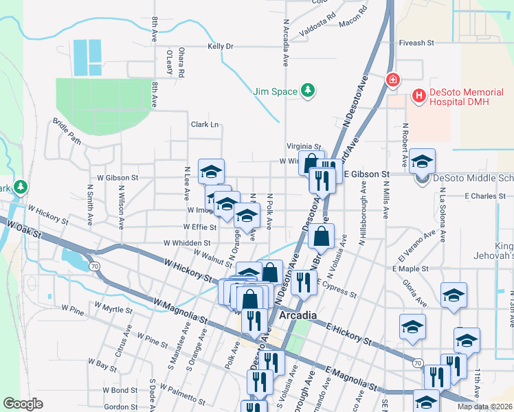 map of restaurants, bars, coffee shops, grocery stores, and more near 500 North Monroe Avenue in Arcadia
