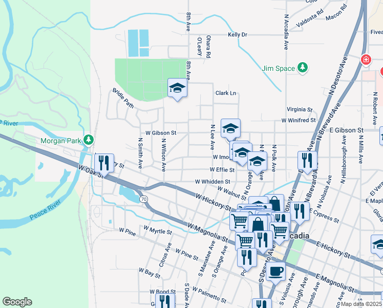 map of restaurants, bars, coffee shops, grocery stores, and more near 810 West Imogene Street in Arcadia