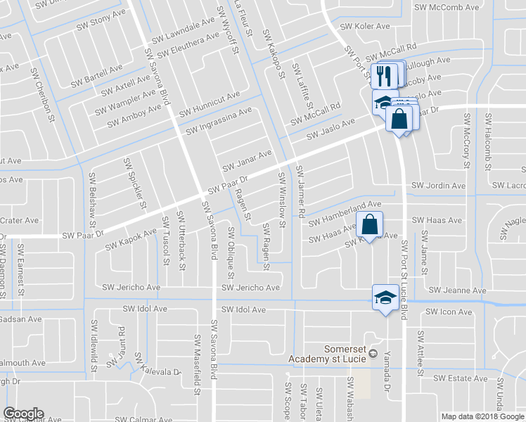 map of restaurants, bars, coffee shops, grocery stores, and more near 1058 Southwest Locke Avenue in Port St. Lucie