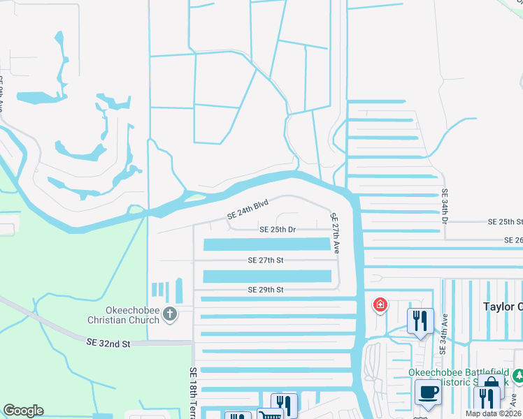 map of restaurants, bars, coffee shops, grocery stores, and more near 2200 Southeast 24th Boulevard in Okeechobee