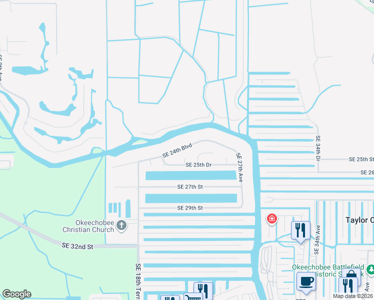 map of restaurants, bars, coffee shops, grocery stores, and more near 2200 Southeast 24th Boulevard in Okeechobee
