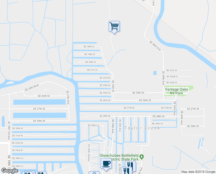 map of restaurants, bars, coffee shops, grocery stores, and more near 3300 Southeast 24th Street in Okeechobee