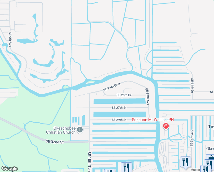 map of restaurants, bars, coffee shops, grocery stores, and more near 2101 Southeast 24th Boulevard in Okeechobee
