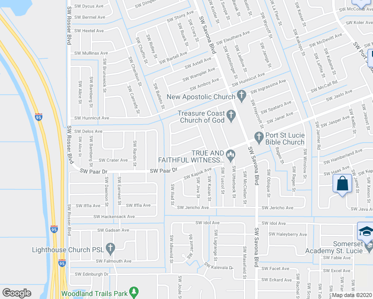 map of restaurants, bars, coffee shops, grocery stores, and more near 1351 Southwest Halford Avenue in Port St. Lucie