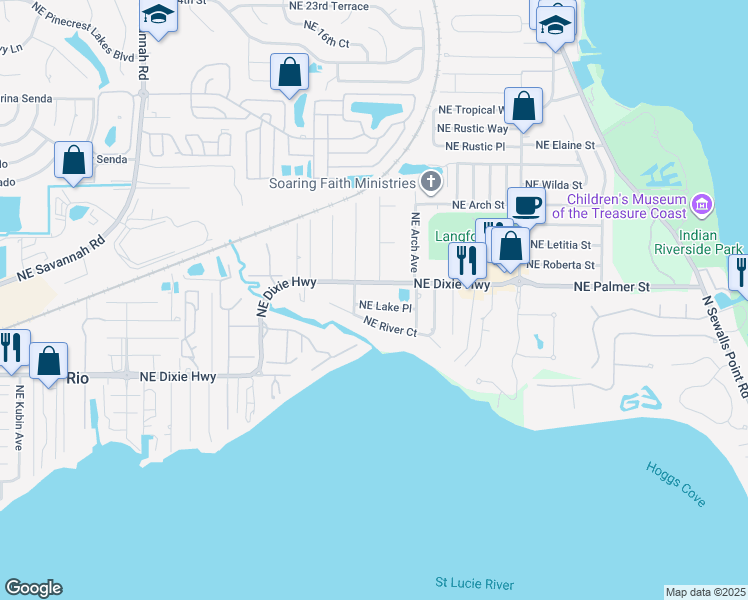 map of restaurants, bars, coffee shops, grocery stores, and more near 1964 Northeast Lake Place in Jensen Beach