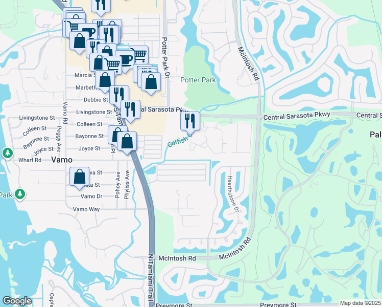 map of restaurants, bars, coffee shops, grocery stores, and more near 2257 Gondola Drive in Sarasota