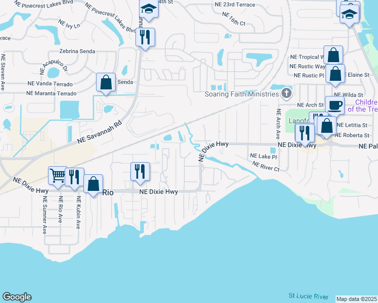 map of restaurants, bars, coffee shops, grocery stores, and more near 1421 Northeast 14th Court in Jensen Beach