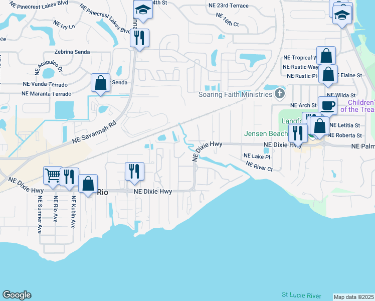 map of restaurants, bars, coffee shops, grocery stores, and more near 1421 Northeast 14th Court in Jensen Beach