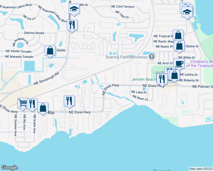 map of restaurants, bars, coffee shops, grocery stores, and more near 1577 Northeast Nautical Place in Jensen Beach