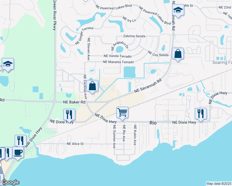 map of restaurants, bars, coffee shops, grocery stores, and more near 1550 Northeast Braille Place in Jensen Beach