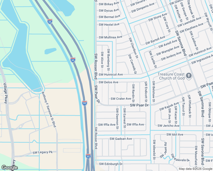 map of restaurants, bars, coffee shops, grocery stores, and more near 4110 Southwest Bamberg Street in Port Saint Lucie