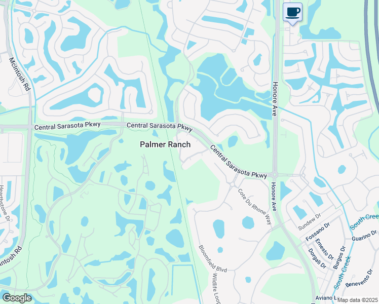 map of restaurants, bars, coffee shops, grocery stores, and more near 5010 Central Sarasota Parkway in Sarasota
