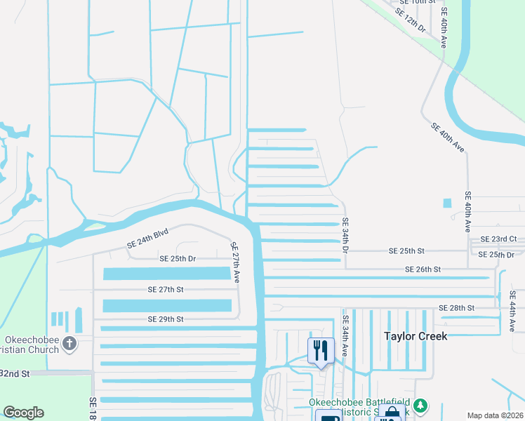 map of restaurants, bars, coffee shops, grocery stores, and more near 2829 Southeast 23rd Street in Okeechobee