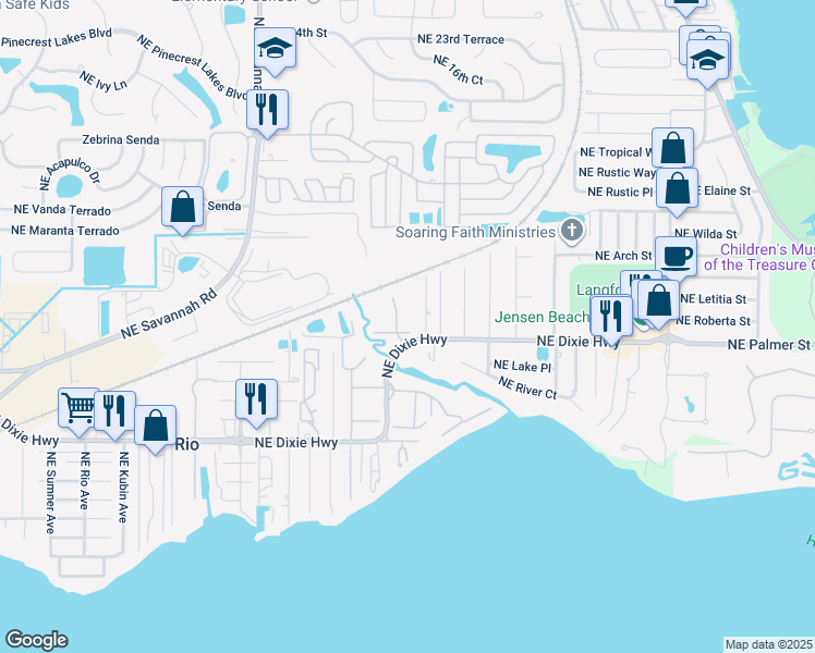 map of restaurants, bars, coffee shops, grocery stores, and more near 1577 Northeast Nautical Place in Jensen Beach