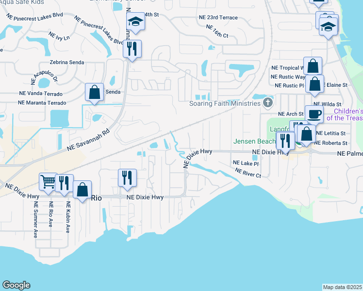 map of restaurants, bars, coffee shops, grocery stores, and more near 1617 Northeast Nautical Place in Jensen Beach
