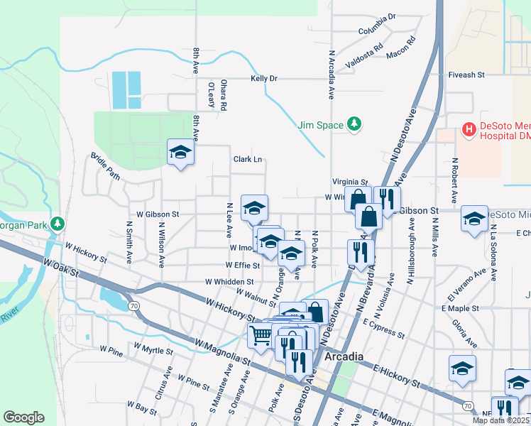 map of restaurants, bars, coffee shops, grocery stores, and more near 494 Manatee Avenue in Arcadia
